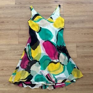 Jones New York Womens Colorful Fit and Flare Midi Dress 100% Silk Size 10 Flirty